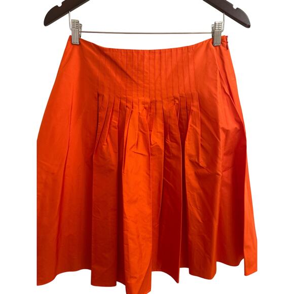 Ann Taylor 100% Silk Red Pleated Skirt Knee Length 80s 90s Power Core‎ Boss  2 - Picture 2 of 7